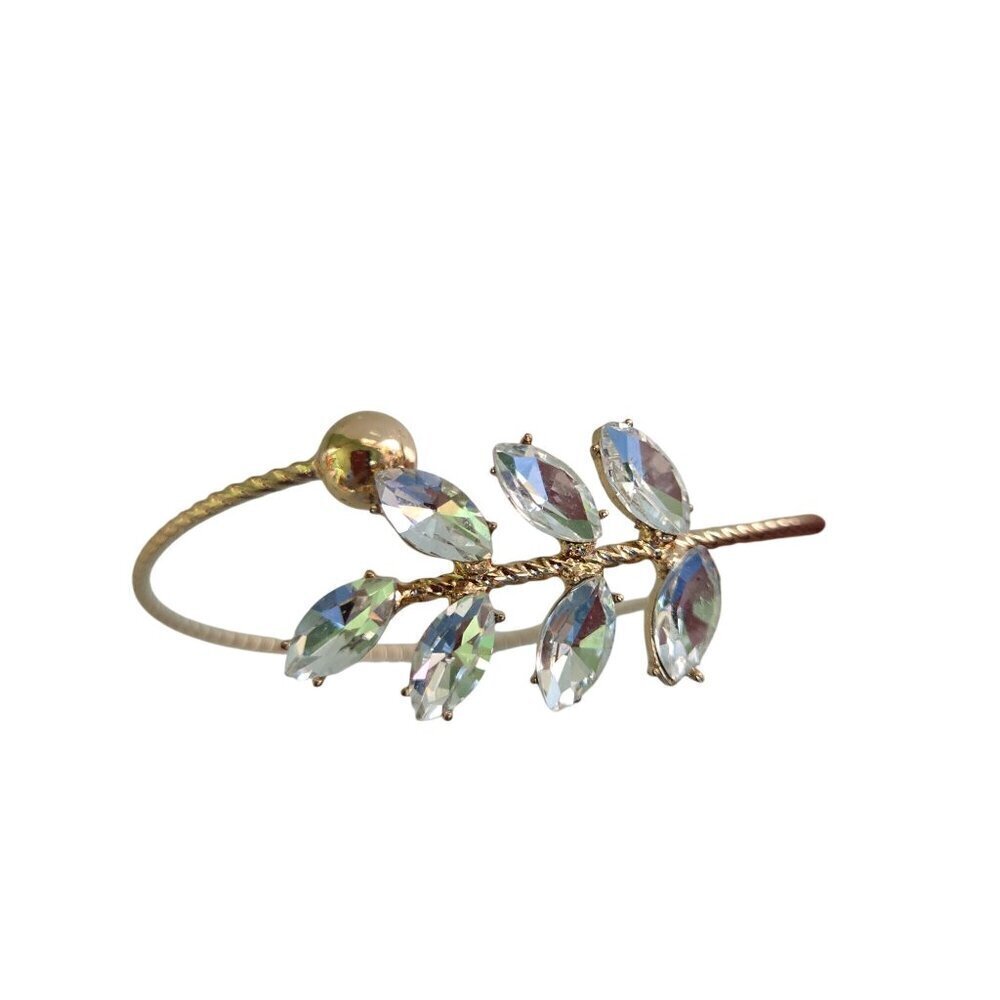 Vintage Rhinestone Leaf Ball Twisted Goldtone Bracelet Adjustable Wedding Delica